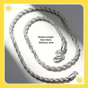 925 Sterling Silver-Plated Rope Chain Necklace 20-24 Inch 4MM | Unisex Hypoallergenic Jewelry, Perfect for Layering, Suitable for Men & Women, Nickel-Free & Lead-Free, Ideal for Daily Wear, Streetwear & Formal Occasions