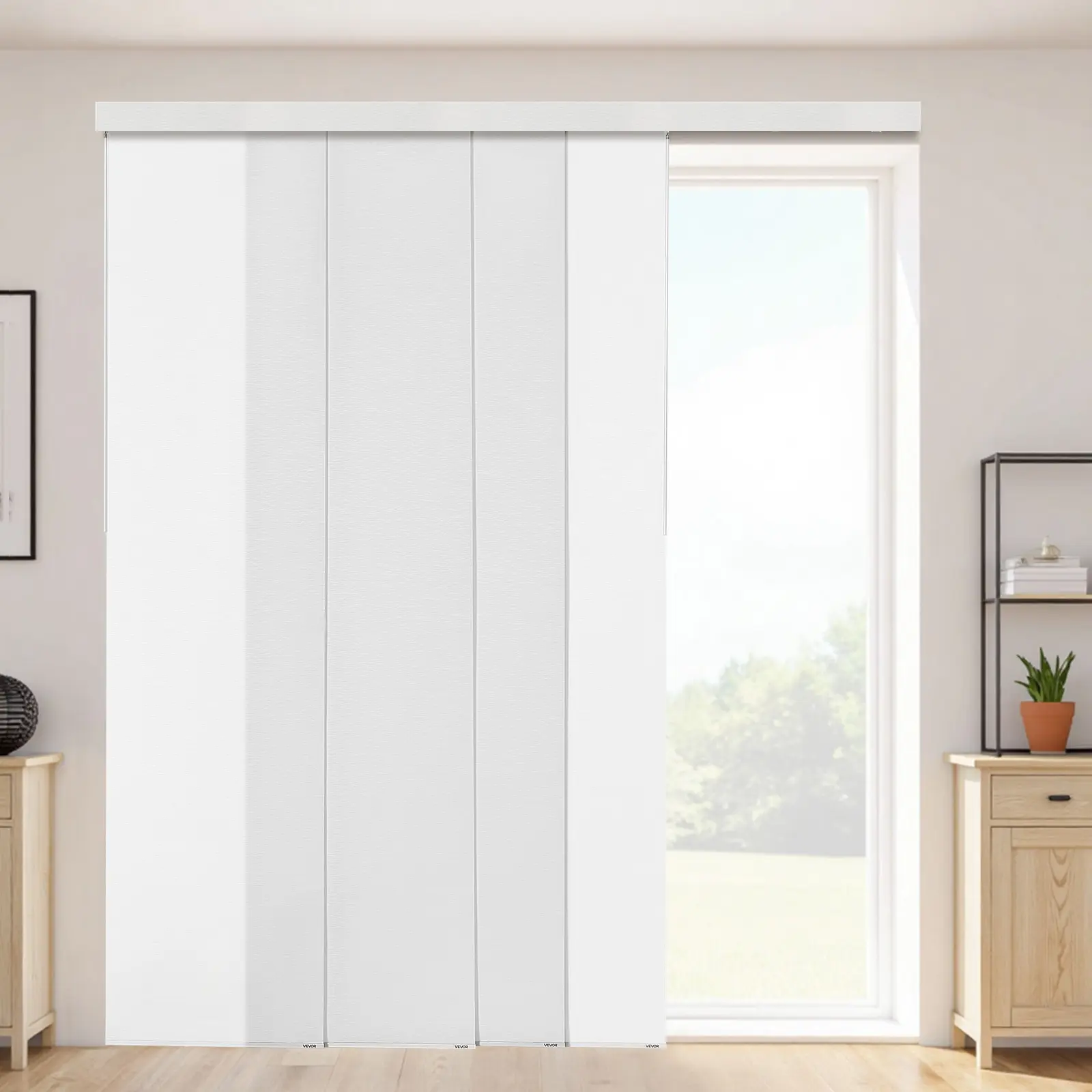VEVOR Polyester Vertical Panel Track Blinds, Extendable 45.8-86 in W Track, Trimmable Up to 96 in H Panels, Silent Glide Low Noise Partition Blinds for Sliding Doors, Room Divider, White