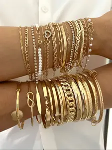 Women's Vintage Casual Minimalist Heart Cutout Chain Bracelet Set, Perfect Gift for All Seasons, Stackable Bracelets, Matching Heart Bracelets