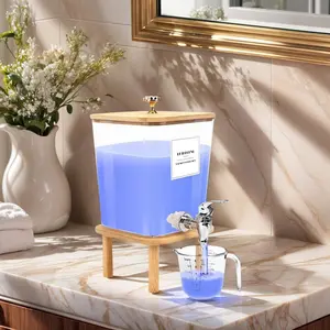 Laundry Detergent Dispenser, 1 Set Wooden Base Laundry Liquid Dispenser with Stainless Steel Tap, Liquid Laundry Soap Dispenser for Home Bathroom