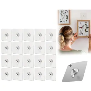 20-Pack Upgraded Drill Free Adhesive Hooks, Reusable Adhesive Wall Mount Screw Hooks, Seamless Screws Picture Hangers Without Nails for Wall Mount, Kitchen, Bathroom, Home