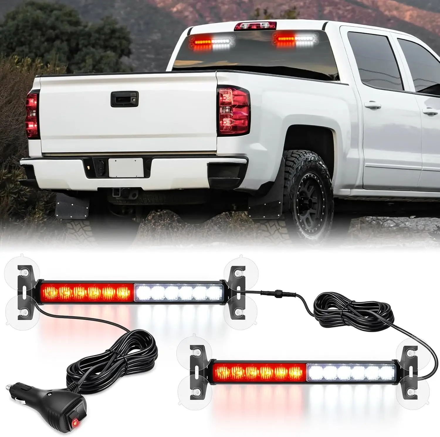 Nilight 24LED  Strobe Traffic Advisor Light Bar 2 in 1 Red White Dash Working Safety Flashing Lights Front/Rear Windshield Construction Lights for Trucks Cars Plow  Firefighter Vehicles   vehicle Lightbar, Strobe Light Module