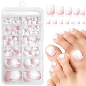 Ombre Short Fake Toe Nails, 120pcs Press on Toe Nails, Full Cover Glossy Toe Nail Tips, Artificial Fake Toenails, DIY Toe Nail Art Kit