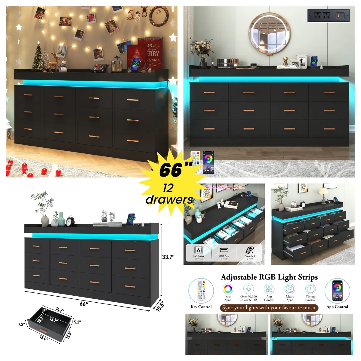 Black-1037-12 Drawer-66"W 