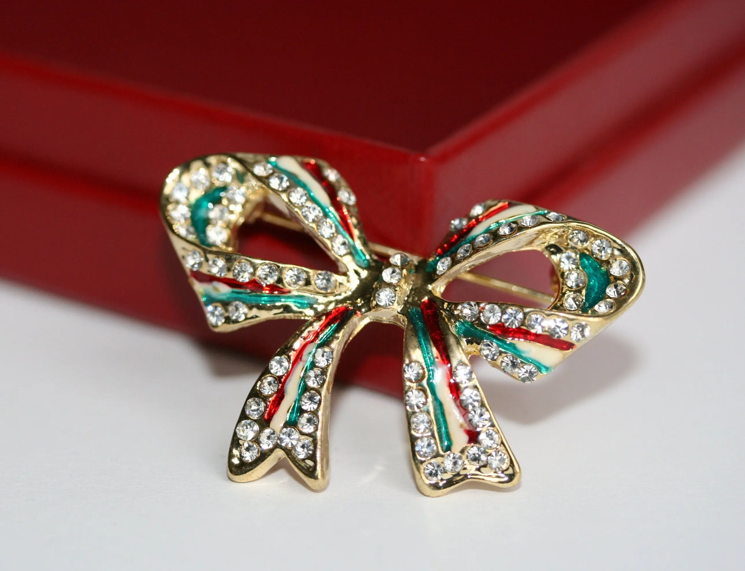 Rhinestone Large Bow Pin Bow Tie Brooch Crystal Christmas Bow Brooch Pin Ribbon Brooch
