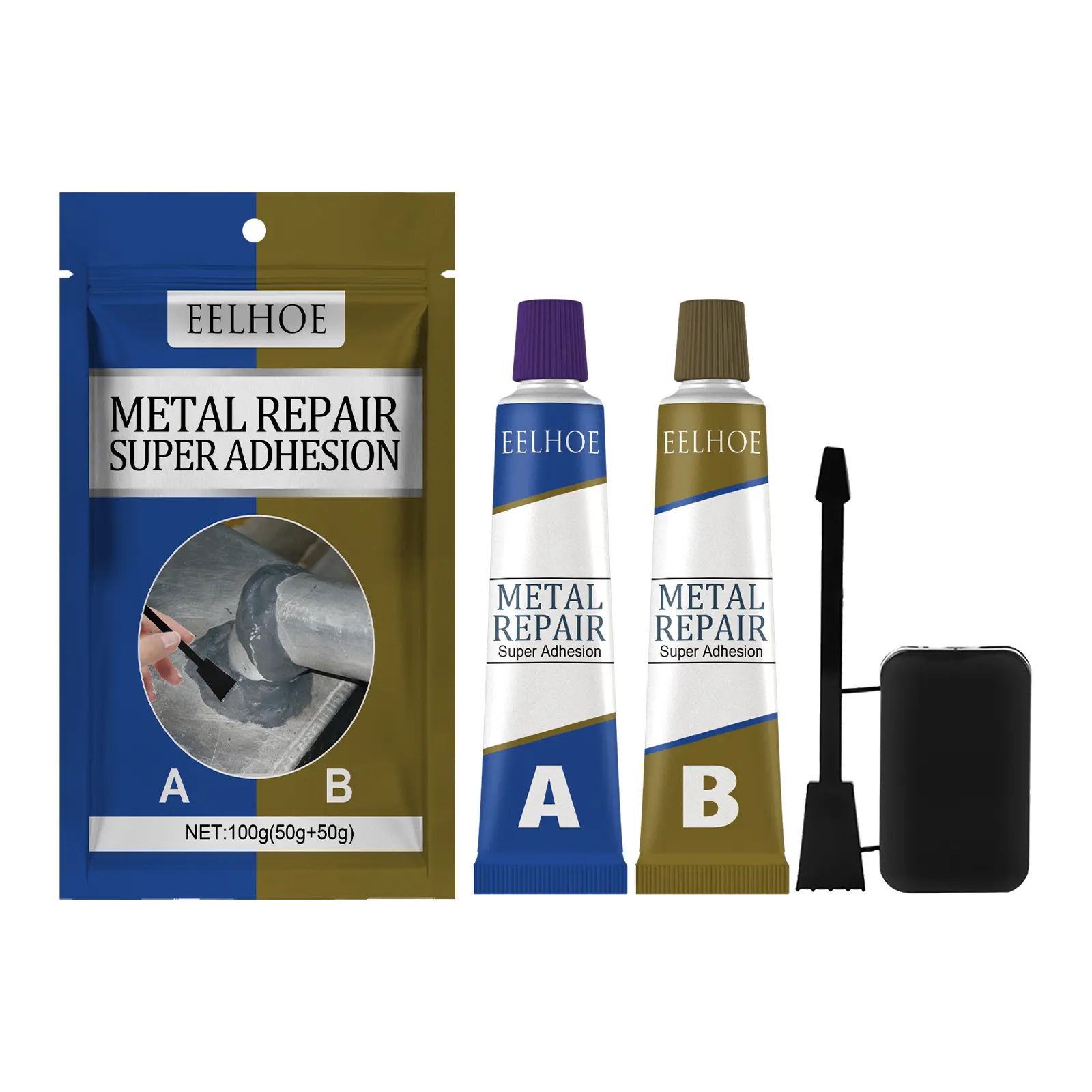 2-Part AB Metal Epoxy Repair Adhesive Paste, Crack Filler for Steel, Iron, Aluminum - Fixes Casting Defects, Holes, Pores, Epoxy Paste