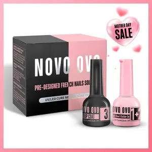 NOVO OVO French Tip Solution Kit, Including One Muti-function Gel as UV Glue, Base Coat Builder Gel 10 ml, One Premium Top Coat 10ml, for Pre-designed False Nails Tips Easy to Use 30 days lasting