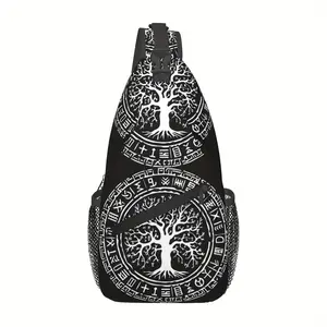 A Versatile Crossbody Chest  Designed for Hiking, Featuring a Viking Symbol  a Tree of Life. This Shoulder  Is Foldable, Spacious,  Stylish, Making It Suitable for Shopping, Casual Trips, Beach Outings, Fishing bag and