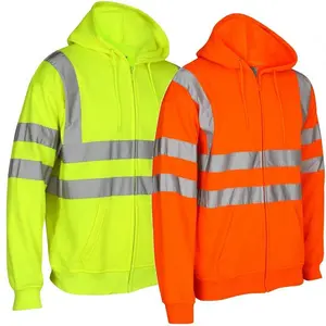 High-visibility safety wool hooded sweatshirt, reflective sports sweatshirt ANSI Level 3, construction workwear GARMENTARY