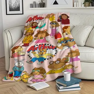 Arthur Print Flannel Fleece Blanket - Perfect for Sofa, Bed, Picnic, and Travel |   Machine Washable, Large Size, Digital Print, Polyester Fabric, All-Season Comfort, Picnic Blanket |   Cartoon Character Print |   Soft Flannel Fleece, Travel Blanket
