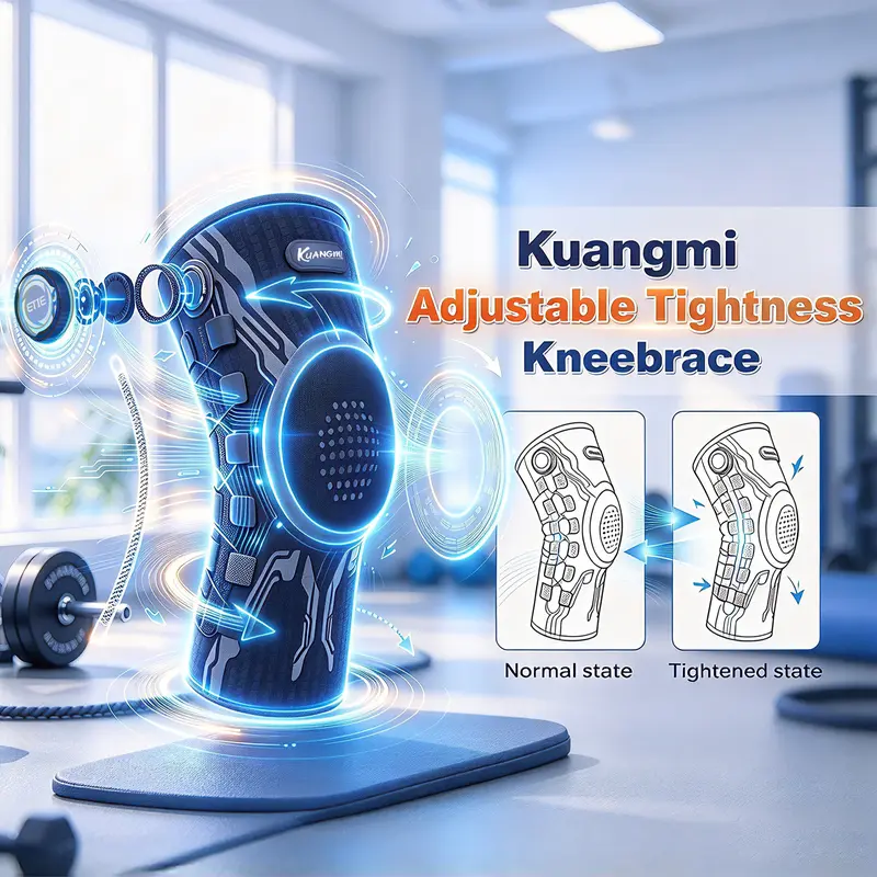 Kuangmi Adjustable Dial Knee Brace with Patella Gel Pad & Lateral Stabilizers, Compression Support Sleeve for Sports Workout, Single Unit KMh752
