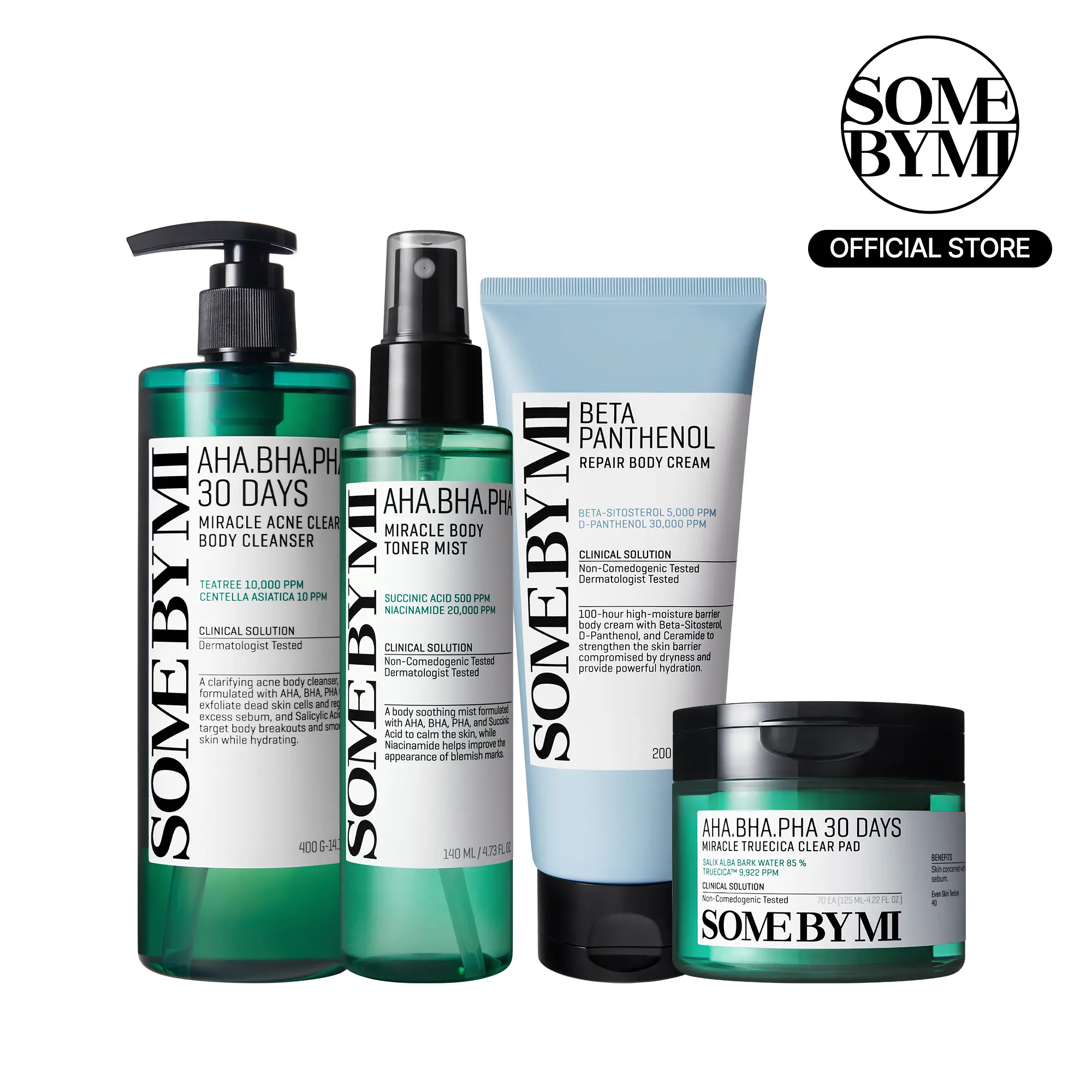 Body Exfoliating Solution Set - Korean Skincare - 4-Step Acne & Hyperpigmentation System - Salicylic Acid & Niacinamide - Smooth Skin Texture Care