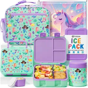 Fimibuke Bento Lunch Box with Stainless Steel Insulated Food Jar – 32oz 3-Compartment Snack Container, Insulated Lunch Bag & Ice Pack Set Back to School Gifts
