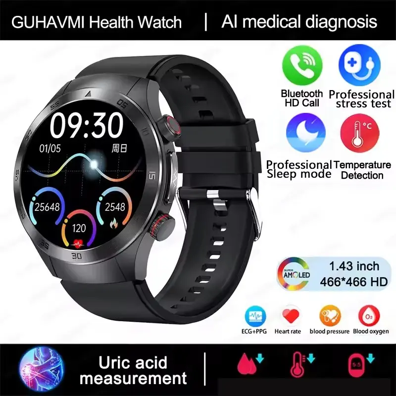 2026 New Universal Multifunctional Wearable Smartwatch - Sapphire Glass Screen, ECG+PPG Monitoring, Heart Rate Monitor, Blood Lipid & Uric Acid Tracking, Unisex Fitness Tracker