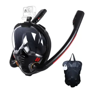 Full Face Snorkel Mask with Dry Top Breathing System, 180 Degree Panoramic View Double-Tube Snorkeling Mask with Camera Mount, Safe Breathing, Anti-leak