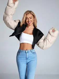 Contrast Color Zipper Down Jacket Womenswear Coats