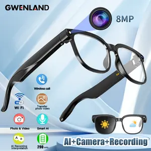 AI Smart Glasses with 8MP Camera, Bluetooth Calling, ChatGPT Voice Assistant, Real-Time Translation, Dual Speakers, HD Video Recording, IP65 Waterproof camara