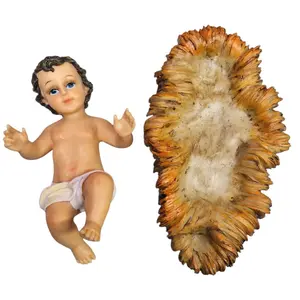 Nino Dios Jesus 12" Inches Tall 6574-12 Statue Classic con Pestanas y Cuna Pesebre Baby Jesus Plain Religious Decor  Ornaments  Recuerdos party favors Religious art image, home decor, wall decor, church events, gifts - Mg