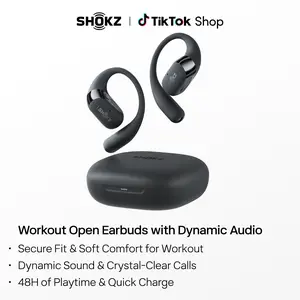 SHOKZ OpenFit 2 Open-Ear Headphones with True Wireless Bluetooth, Microphone, 48 Hours of Playtime, Fast Charging, IP55 Water-Resistant