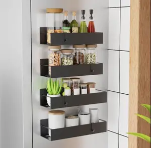 4-Pack Magnetic Seasoning Rack Organizer with Hooks, Magnetic Shelf with Paper Towel Holder for Refrigerator Washing Machine, Strong Magnetic Storage Shelves Kitchen Organizer, 2 Sizes