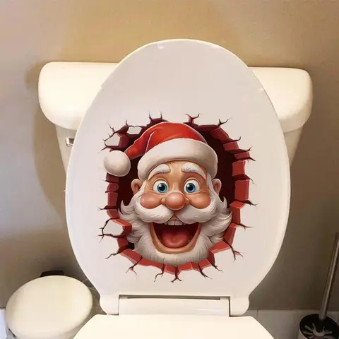 Cartoon Santa Claus Pattern Toilet Sticker, 1 Count Self-adhesive Toilet Lid Decal, Bathroom Decorative Wall Sticker, Toilet Accessories, Bathroom Decorations