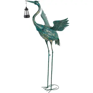 Heron Garden Statues 40.5 Inch Tall Crane Bird Statue, Standing Solar Outdoor Statues for Patio Pool Lawn Decoration