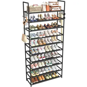 Tall Shoe Rack Storage Holds 40 Pairs, 10 Tier Shoe Organizer Shelf Large Capacity for Entryway Closet, Black