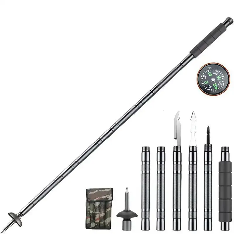 outdoorsmen gift tactical trekking walking Lightweight Adjustable Trekking Pole  mountain climb  8-in-1 Tactical Trekking Pole Your Ultimate Outdoor Survival Companion – Compass, Tinder, Saw Blade & More for Hiking & Camping stick multi-scenario camp con