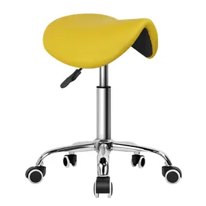 KKTONER Rolling Saddle Stool PU Leather Swivel Adjustable Rolling Stool with Wheels Salon Chair (Yellow)