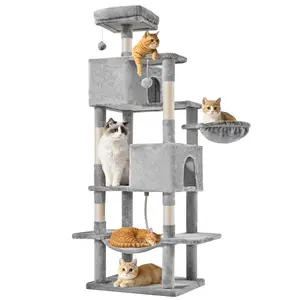 Grand 66” Multi-Level Cat Tree Tower – Spacious Multi-Cat Climbing Tower with Extended Platform,Hammock & Pet House,Indoor Play & Rest Hub for Cats & Kittens,Durable Build For Security,Simple Assembly,Multi-Level Cat Playground