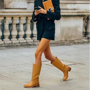 Pasuvo Women's Knee-High Boots – Classic Western Cowboy Style, Slip-On Wide Calf Tall Boots, Low Block Heel, Fashionable & Comfortable Riding Boots for Everyday Wear, Casual, Work, Travel, Party, Black & Yellow