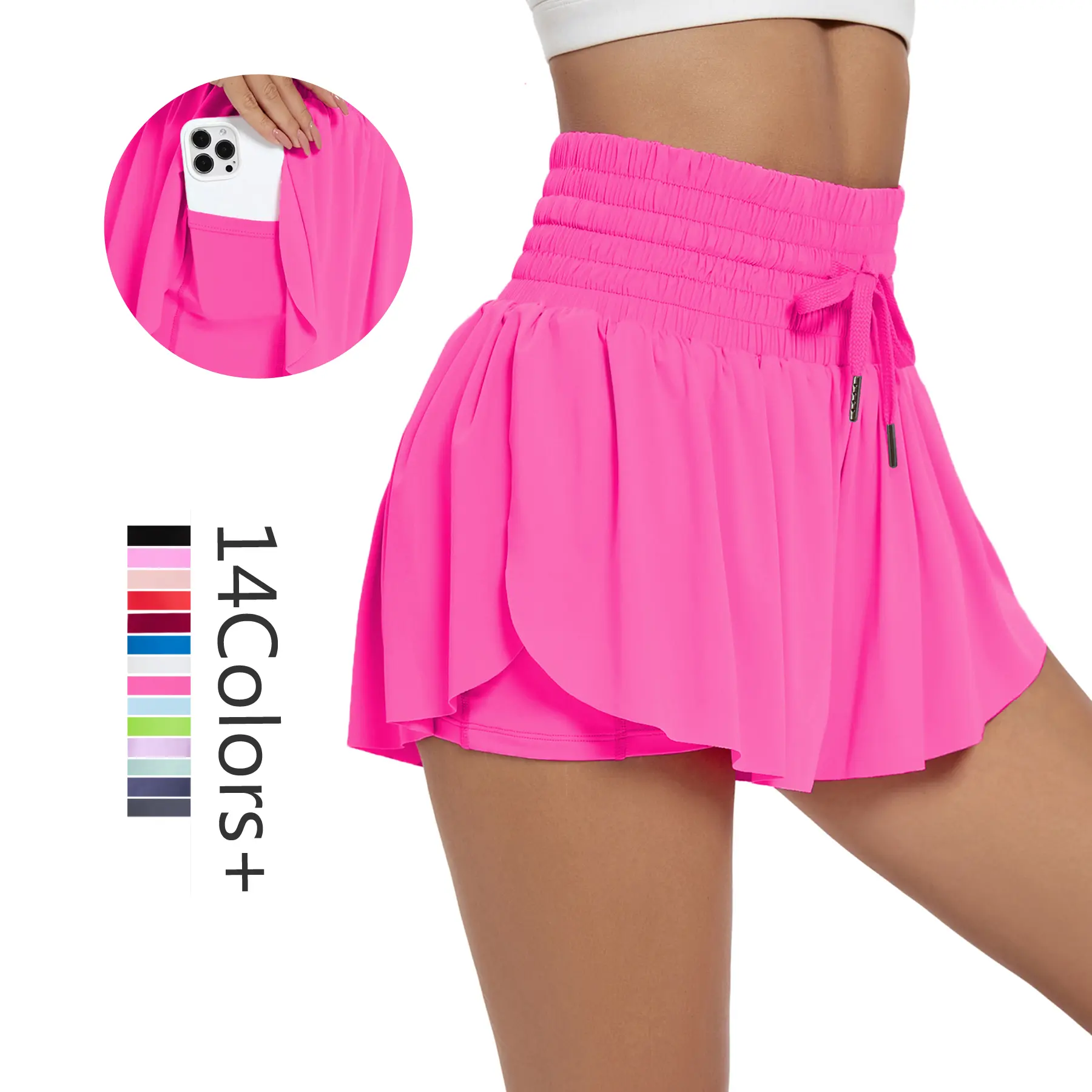 Women's Flowy Athletic Shorts Golf Shorts High Waisted Solid Pocket 2-in-1 Sporty Workout Shorts for Gym Yoga, Tennis, and Indoor/Outdoor Sports