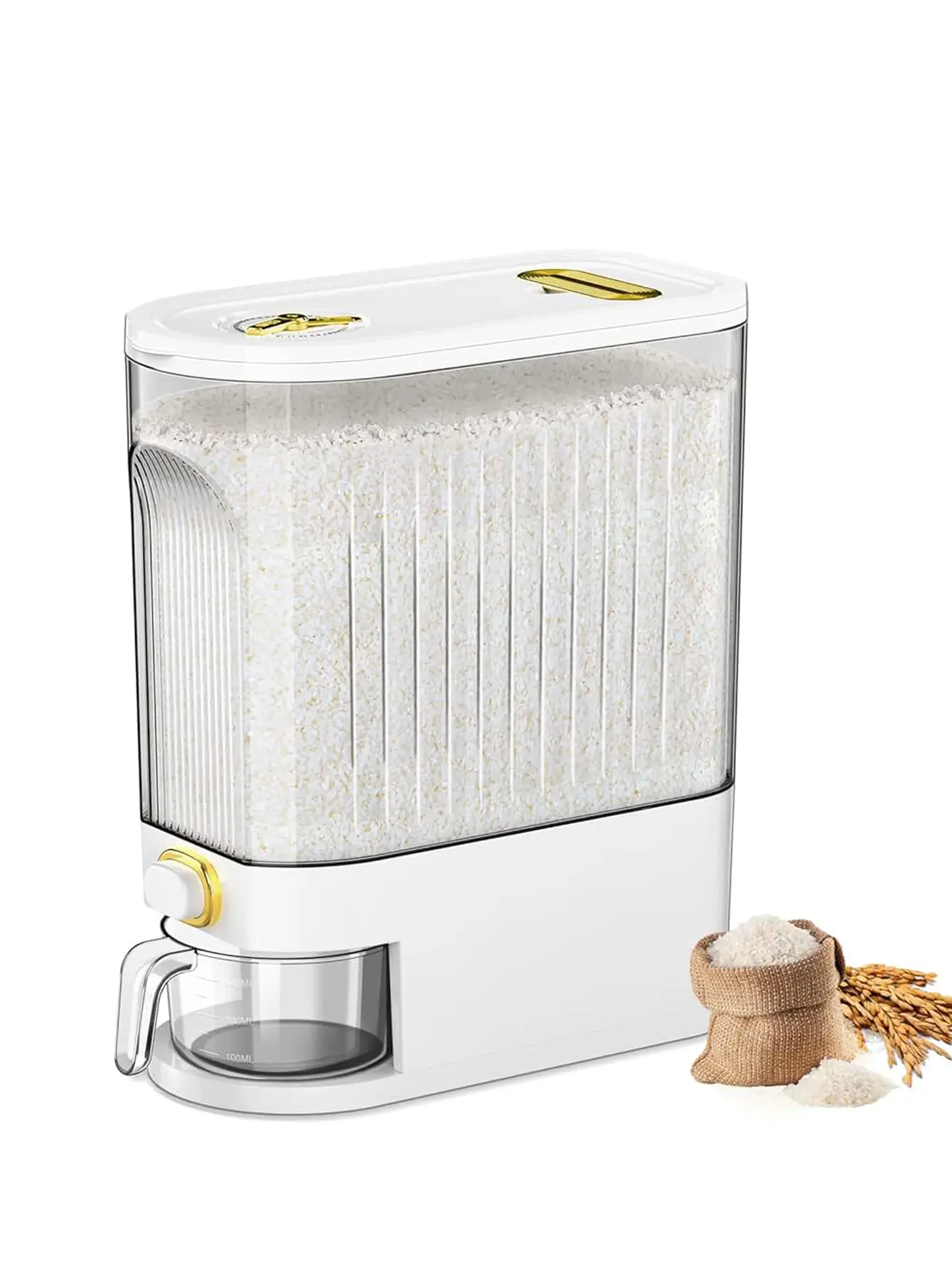 5kg/10kg Clear Rice Dispenser | Large Airtight Cereal Dispenser with Lid & Time Scale | Moisture-Proof Food Storage Bucket for Rice, Corn, Coffee Beans, Grains, Soybeans & Oatmeal
