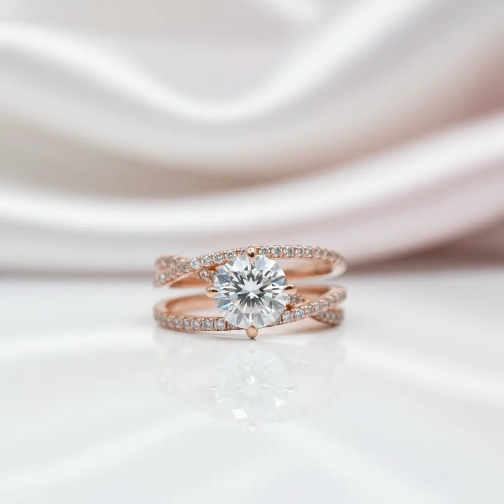 18K Rose Gold Round Cut 1ct Diamond Option Forever Love Engagement Ring