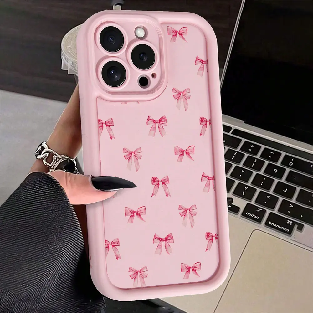 Pink Bow TPU Smartphone Case & Casing for iPhone 17 Pro Max,16,16e,15,14 Plus,13,12 Mini,11,Air,X,XS - Shockproof, Drop-Protective, Durable Soft Cover with Lens Protection, 2D Printing - Mobile Phone Accessory Gift