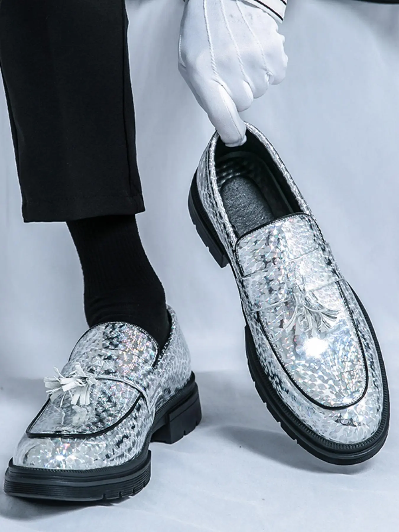 Men's Glitter Tassel Design Loafers, Fashionable Round Toe Slip-on Shoes for Party, Daily Clothing Decor for Men