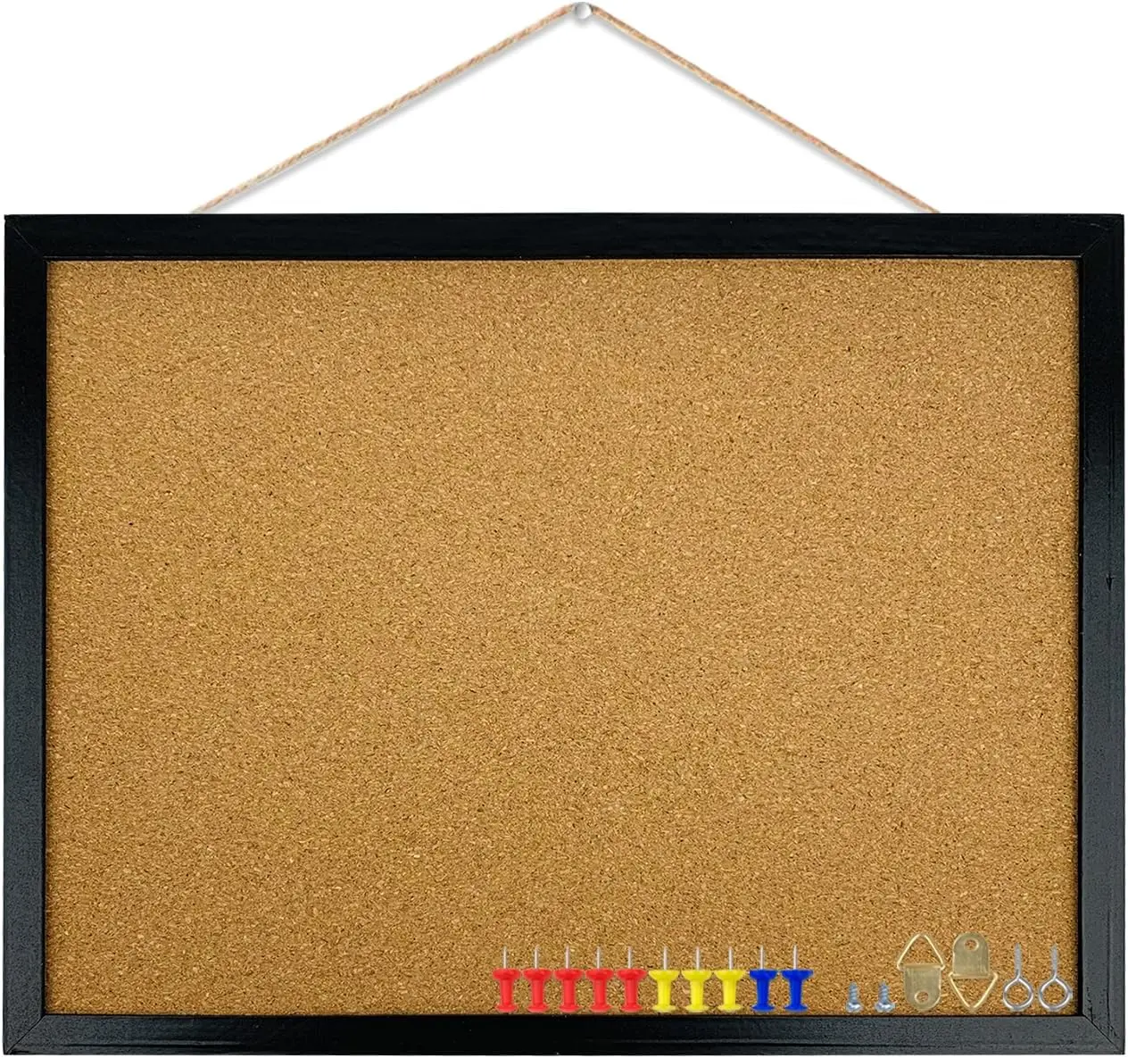 Wooden Frame Black Cork Bulletin Board (17.7x13.3in) - Wall-Mounted Home Decor Items with Pins, Eye Bolts, Gaskets, Screws for Office, Dorm Decor, College Dorm & Room Decorations