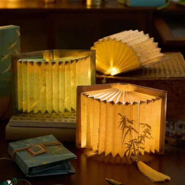 Zao Mo Traditional Chinese Style Fan-shaped Lamp & Colored Glaze Bead Lamp Series - Ancient Style Artistic Calligraphy & Famous Painting DIY Handmade Desktop Decoration