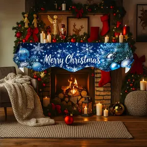 1 piece fireplace scarf, blue Christmas pattern fireplace decoration apron, daily home living room decoration item.