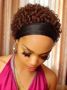 Short Curly Pixie Headband Wig, Human Hair Full Machine Made, Natural Look, Easy Wear and Go, Perfect for Women, Natural Looking Wigs