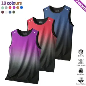5-Pack Men’s Gradient Color Sleeveless Fitness T-Shirts/Sports Tank Tops — Ice Silk Quick-Dry, Breathable Sweat-Wicking Running Training Vest with Reflective Stripes and Crew Neck