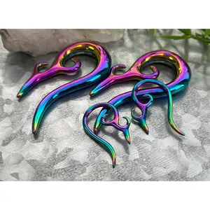 PAIR of Unusual Rainbow Tribal 316L Surgical Steel Hanging Tapers Expanders - Gauges 12g (2mm) thru 0g (8mm)