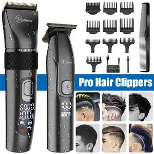 HATTEKER Professional Hair Clipper with LED Display & USB Charging for Men 3 Speeds IPX7 Waterproof T-blade Trimmer Kit Haircutting Machine Salon Barber For Gift