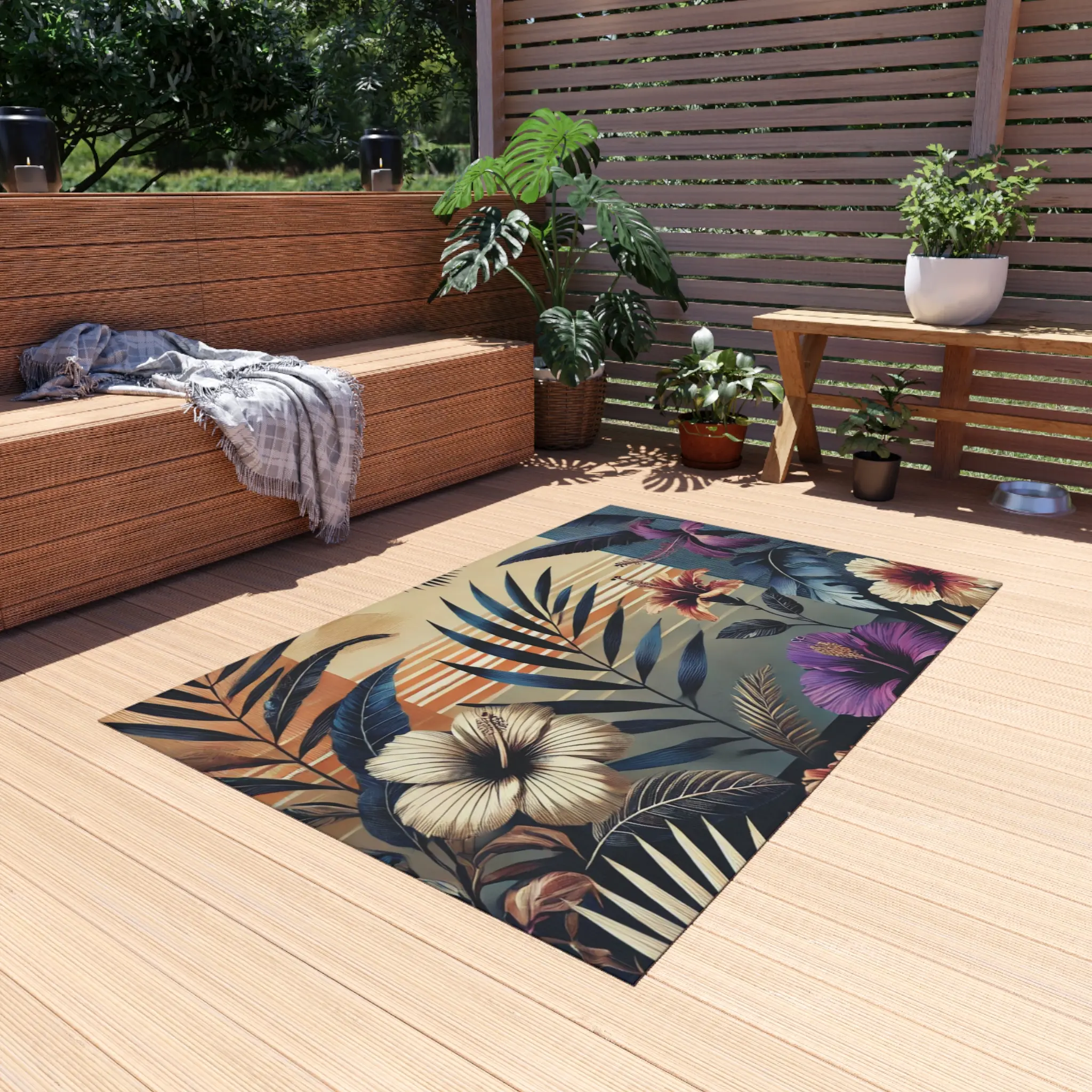Exotic Hibiscus Haven Outdoor Rug -- Horizontal Display