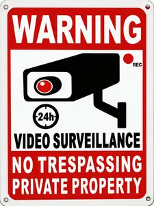 Private Property No Trespassing Signs, 10x7 Inch 24 Hour Video  Sign,  Signs For Yard, Rust Free Aluminum  Camera Sign, Uv Protected, , .