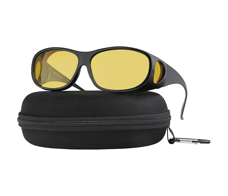 Unisex Fit-Over Night Driving Sunglasses for Night Driving Users, Over Glasses, Universal Fit, Polarized Shatterproof Polycarbonate Yellow Lenses, Anti-Glare, Vision Enhancement, Lightweight TR90-PC Full-Rim Square Frame, Eye Protection