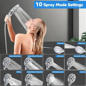 10-Function High-Pressure Handheld Showerhead Set with Spray Gun, Filtration, and Chlorine Removal