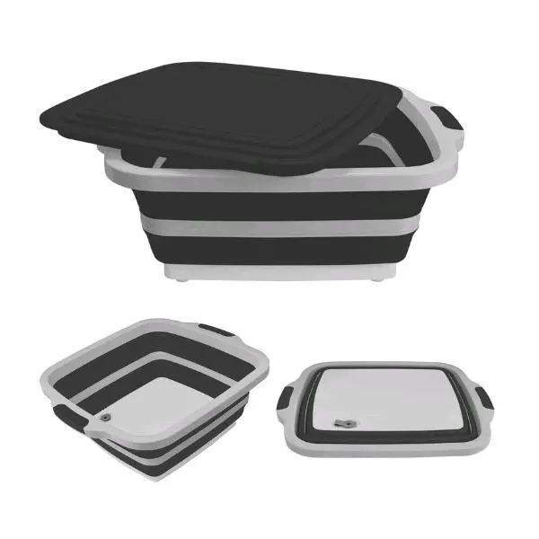 4-in-1 Collapsible BBQ Prep Tub Organiser - BPA-Free, Lightweight, Reusable, with Chopping Board, Wash Basin, Handles, Folding Camping Kitchen Meal Prep Container