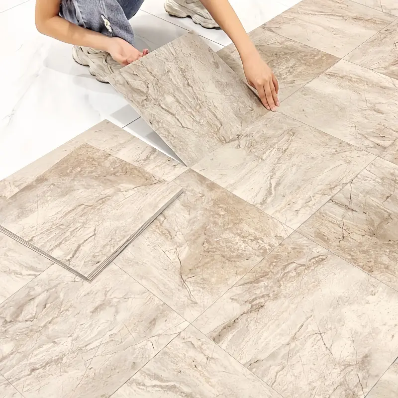 24pcs Decorative Marble Texture Peel-and-Stick Floor Stickers, Matte Surface, Thick Durable, Water Resistant, Non-Slip, Oil-Stain Resistant Home Indoor Self-Adhesive for Bathrooms, Kitchens, Rental Spaces, Walls