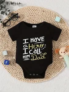 Letter Print One-Piece Bodysuit, Comfortable Short-Sleeved Jumpsuit, Baby Boy Clothing